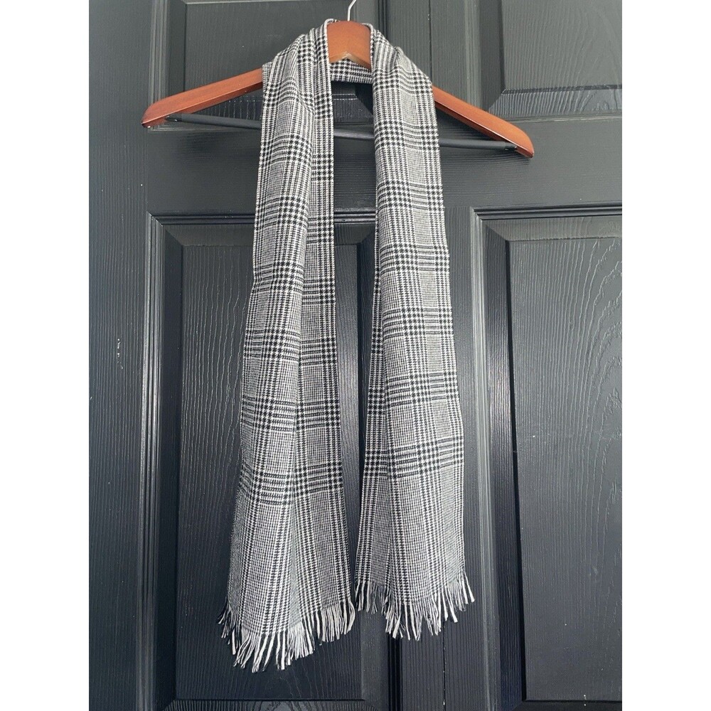 Pendleton Wool Scarf 100% Virgin Wool Black White Glen Plaid Houndstooth 59"